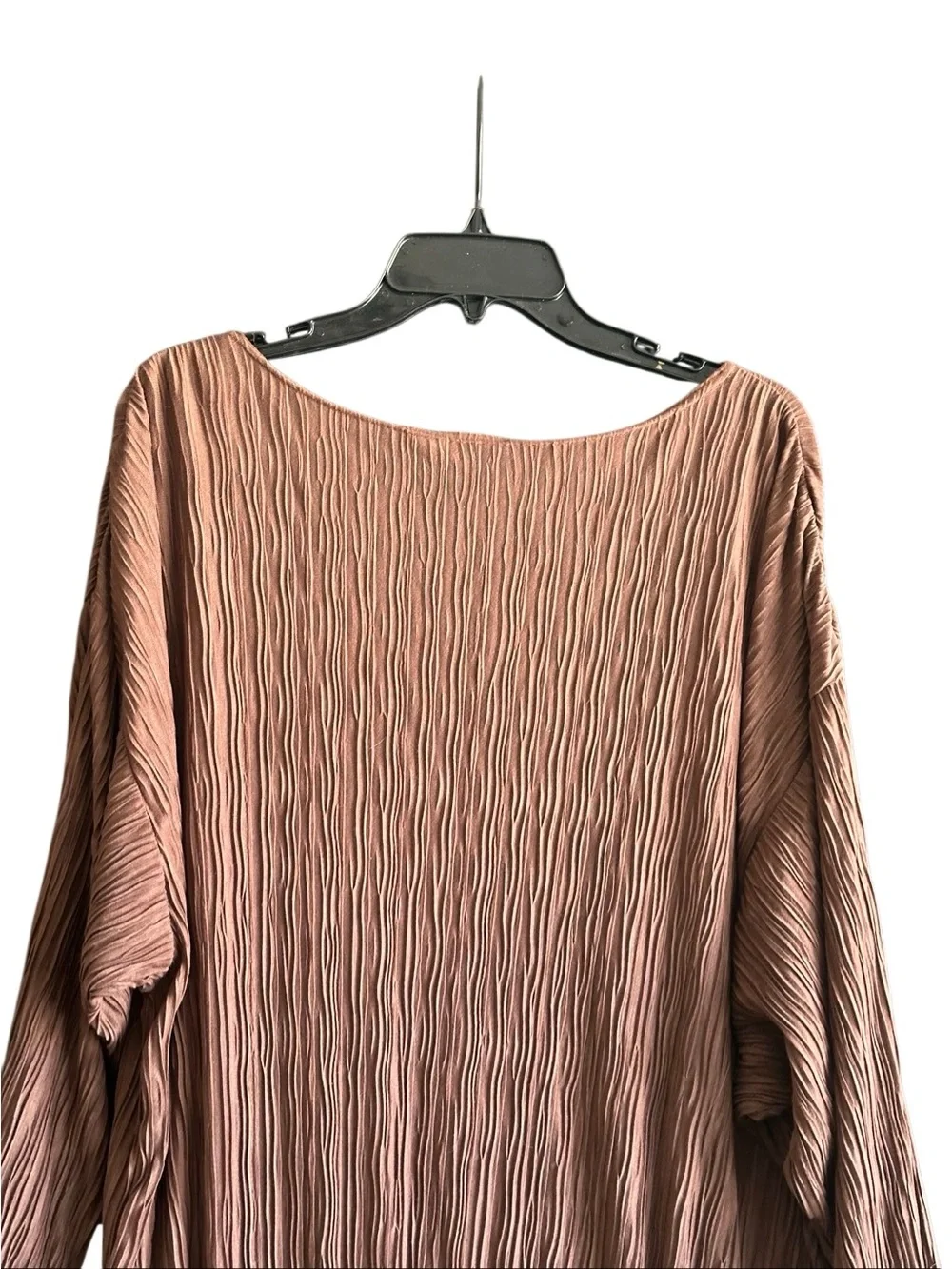 Honors Plus Pleated Long Sleeve Tunic Top - Brown. Size 18W